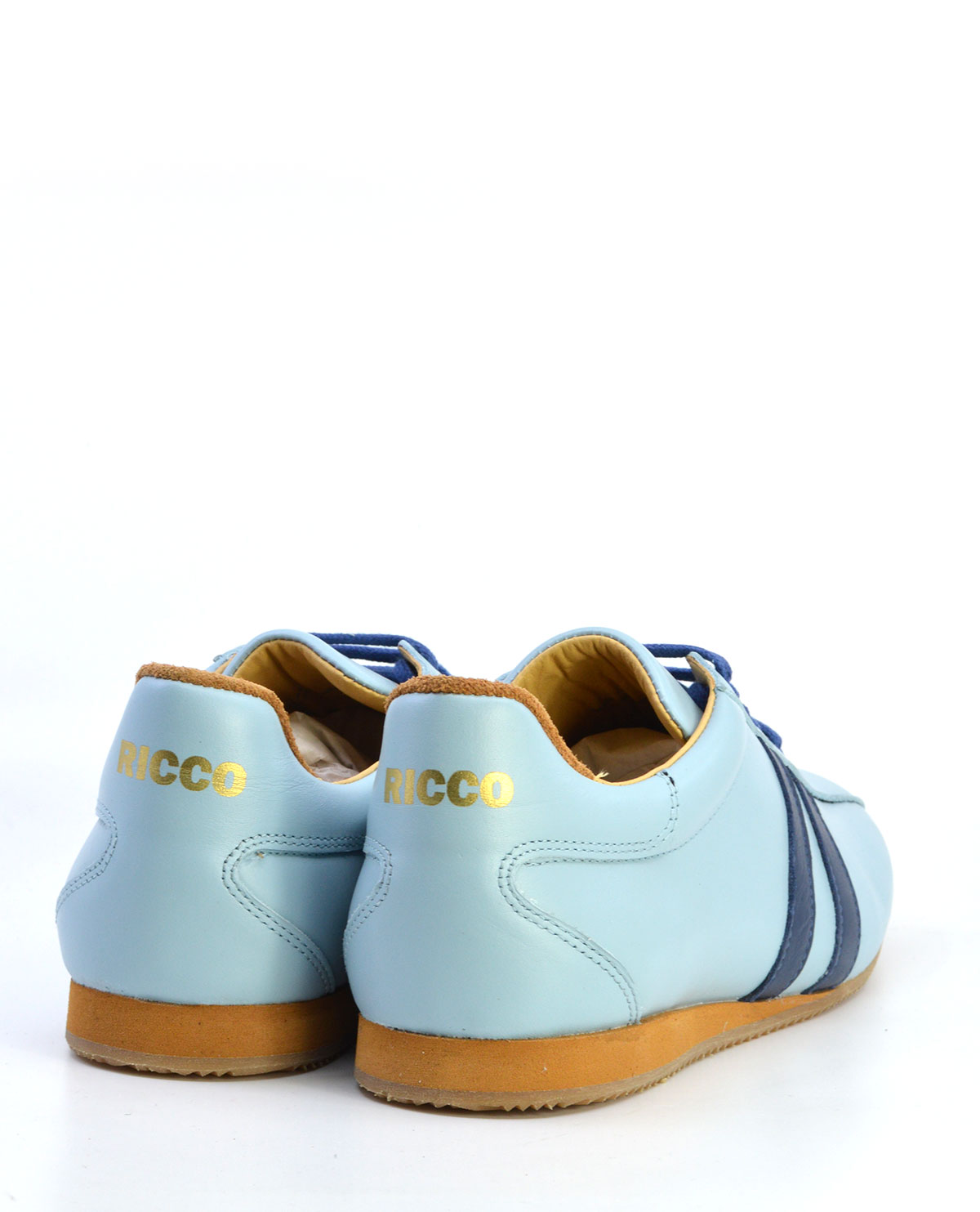 The Ricco in Blue Leather & White Stripe - Old School Trainers