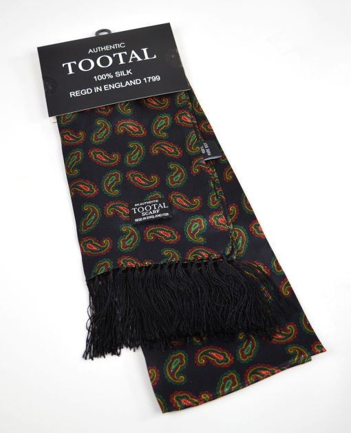 Red Gold Paisley 100% Silk Tootal Scarf - Vintage / Mod Style