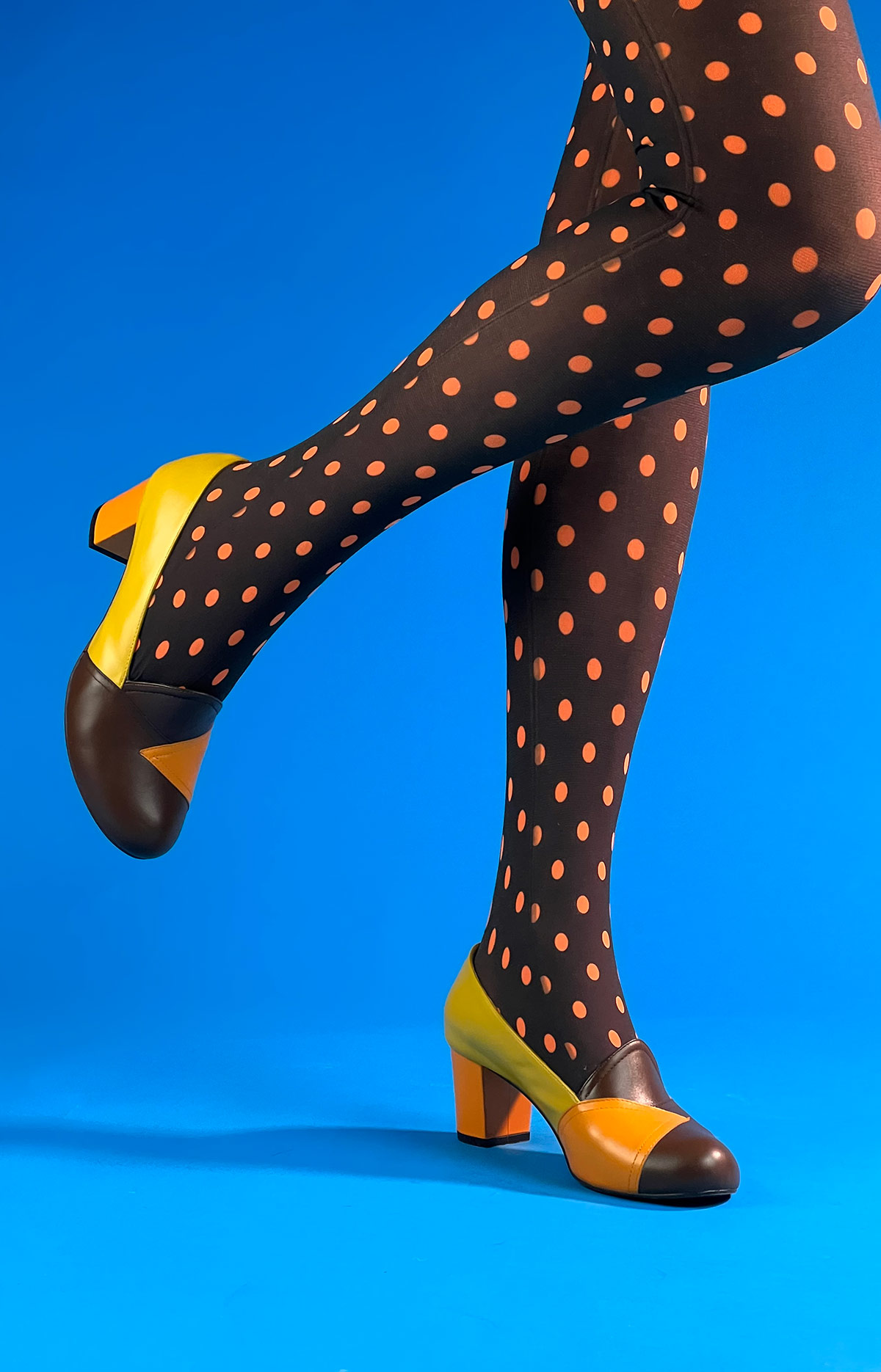 Orange Polka Dot Tights – ladies vintage retro 60s – 70s style