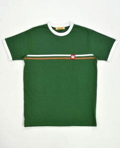 Green with White & Pecan Stripe Racer T-Shirt By 66 Clothing Made In UK