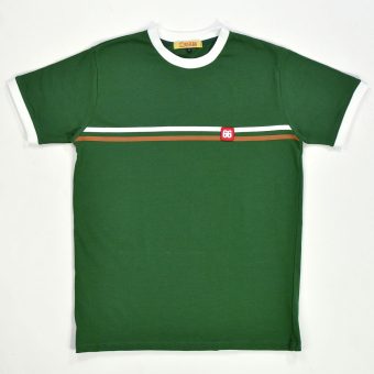 Green with White & Pecan Stripe Racer T-Shirt By 66 Clothing Made In UK Image