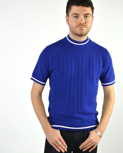 The Carl V2 - True Blue & White Stripe Crew Neck by 66 Clothing