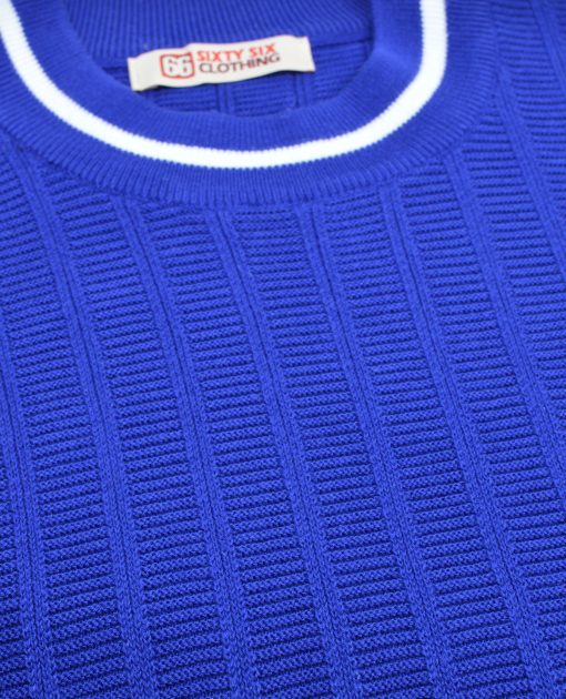 The Carl V2 - True Blue & White Stripe Crew Neck by 66 Clothing