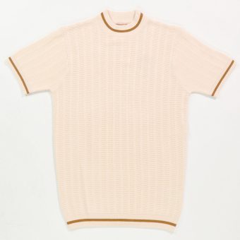The Carl V2 - Buttercream & Pecan Textured Stripe Crew Neck by 66 Clothing Image
