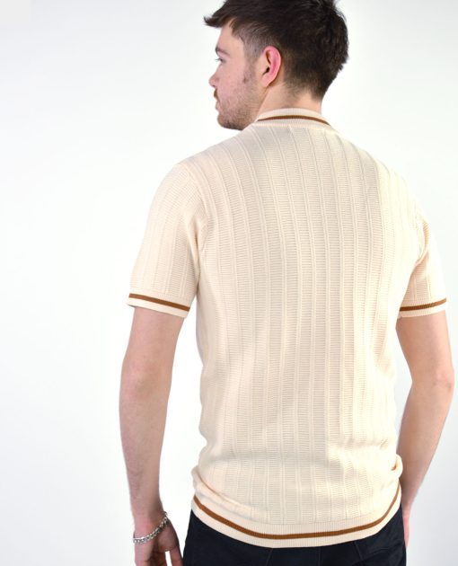 The Carl V2 - Buttercream & Pecan Textured Stripe Crew Neck by 66 Clothing