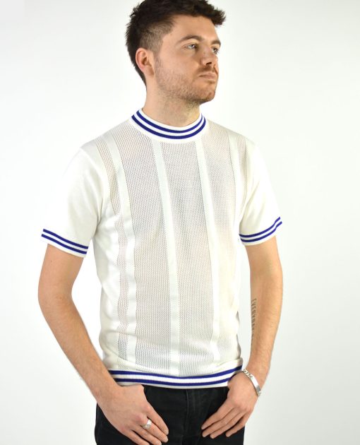 The Carl- Ivory White & True Blue Stripe Crew Neck by 66 Clothing