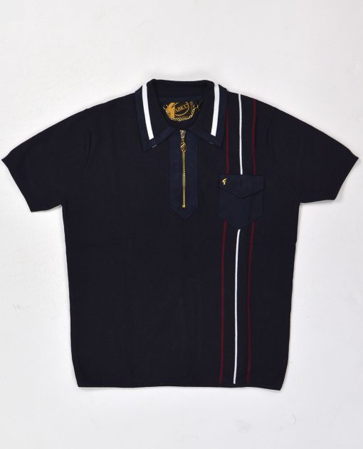 Gabicci Vintage - Robyn Short Sleeve Navy - Knitted Polo - 50th Anniversary Special