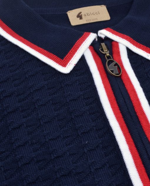Gabicci Vintage - Garner Zip Short Sleeve Navy - Knitted Polo - 50th Anniversary Special