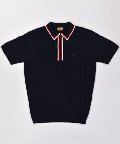 Gabicci Vintage - Garner Zip Short Sleeve Navy - Knitted Polo - 50th Anniversary Special