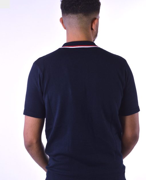 Gabicci Vintage - Garner Zip Short Sleeve Navy - Knitted Polo - 50th Anniversary Special