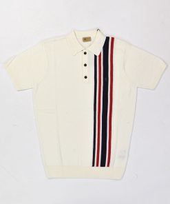 Gabicci Soda White - Mod Stripe - Short Sleeve Knitted Polo