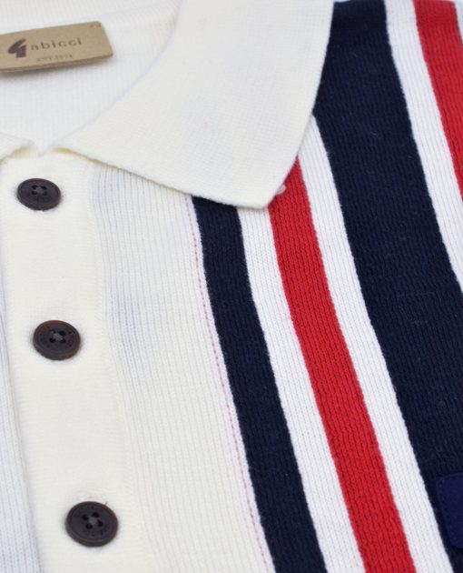 Gabicci Soda White – Mod Stripe – Short Sleeve Knitted Polo – Mod Shoes