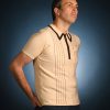 Modshoes Exclusive Gabicci Vintage - The Cal In Latte and Chocolate - Short Sleeve Knit Polo