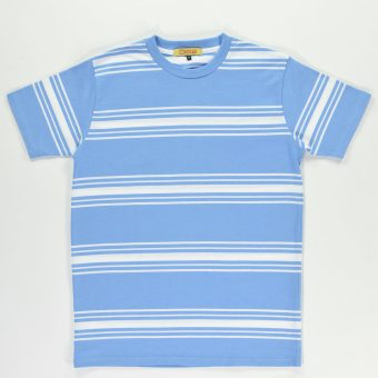 'On Campus' T-Shirt - Sky Blue and White Stripe Surf Inspired By 66 Clothing Made In UK Image