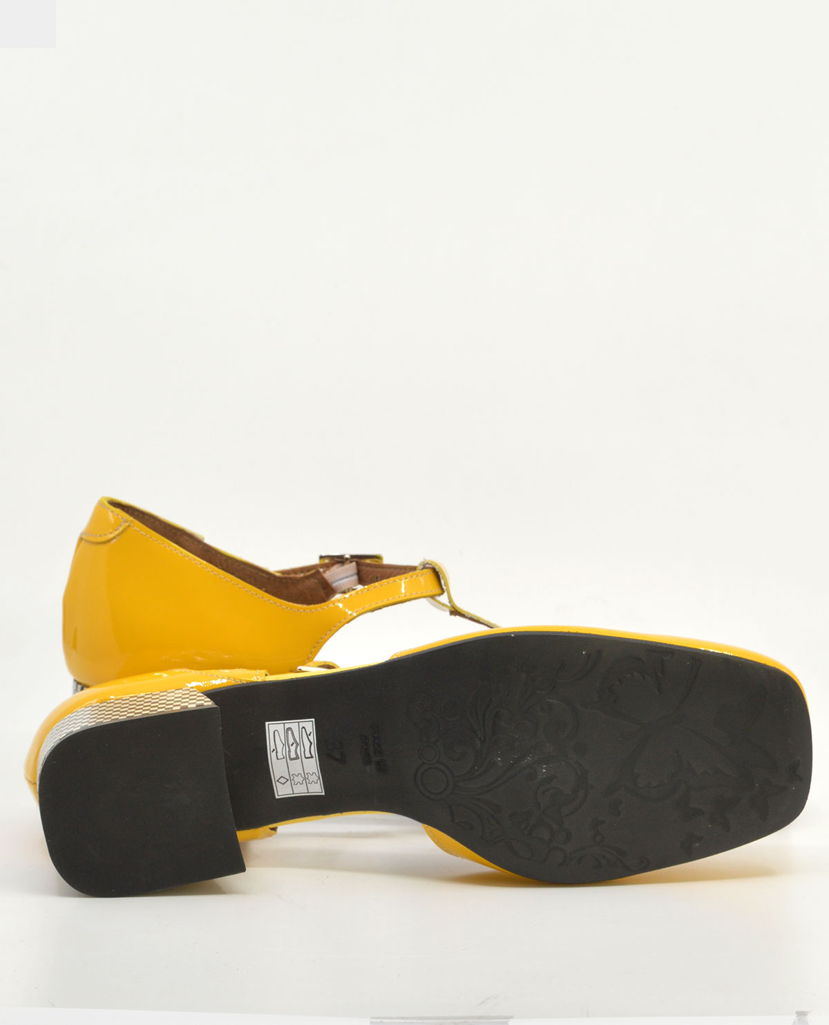 The Zinnia in Sunshine Yellow Patent Ladies Retro Style Shoe by