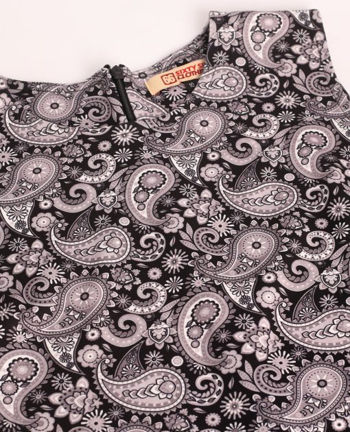 The 'Lucy' Dress in Black and White Paisley - UK Made 60's Style Women's Mod Dress