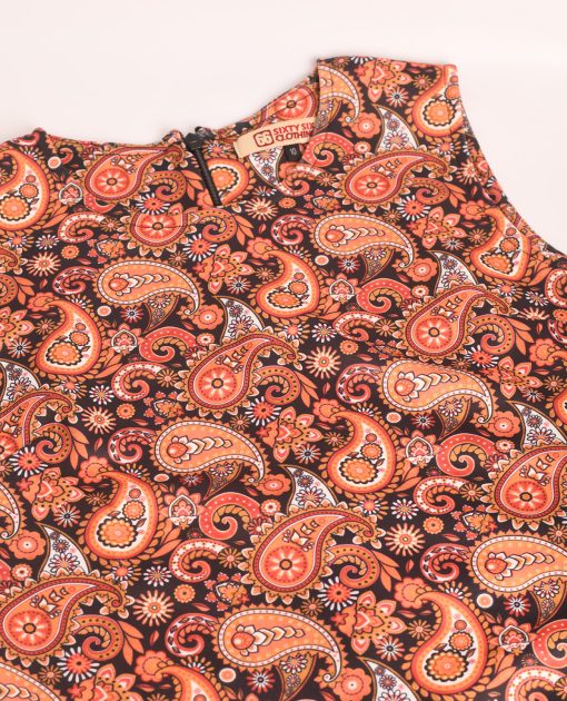 The 'Lucy' Dress in Tangerine Paisley - UK Made 60's Style Women's Mod Dress