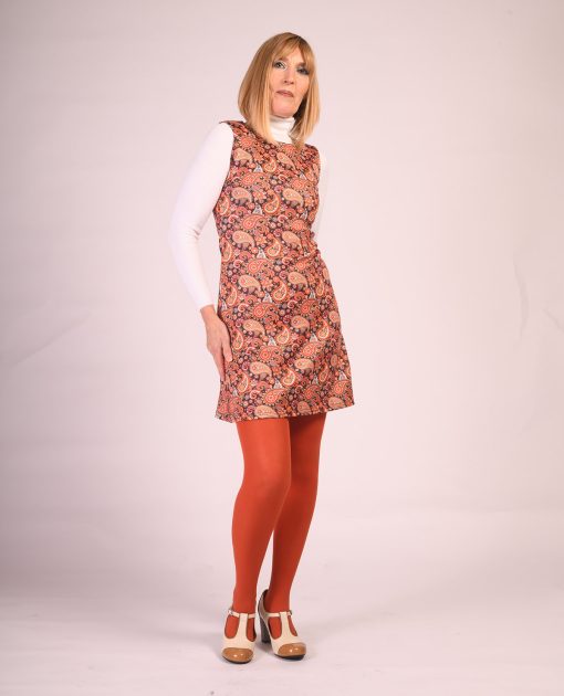 The 'Lucy' Dress in Tangerine Paisley - UK Made 60's Style Women's Mod Dress