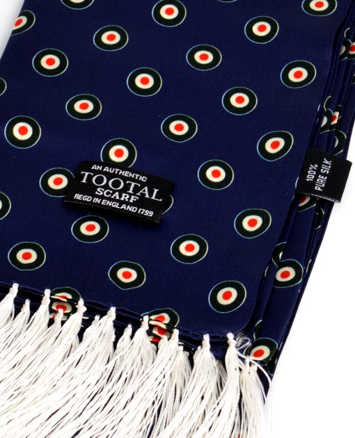 Blue with Mod Roundel Targets 100% Silk Tootal Scarf - Vintage / Mod Style
