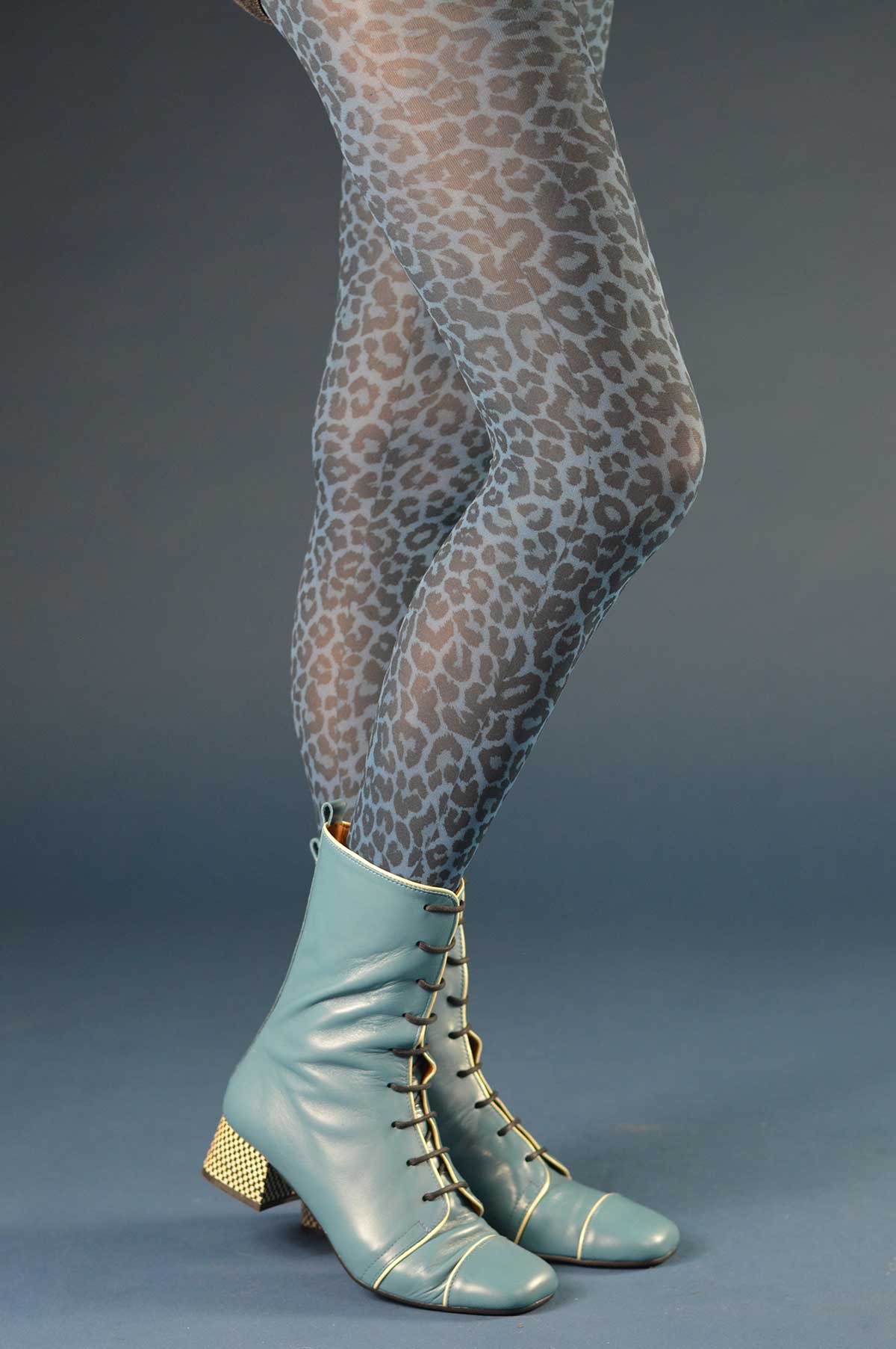 Small Leopard Print Tights in Denim – Women's vintage retro 60s – 70s style  – Mod Shoes