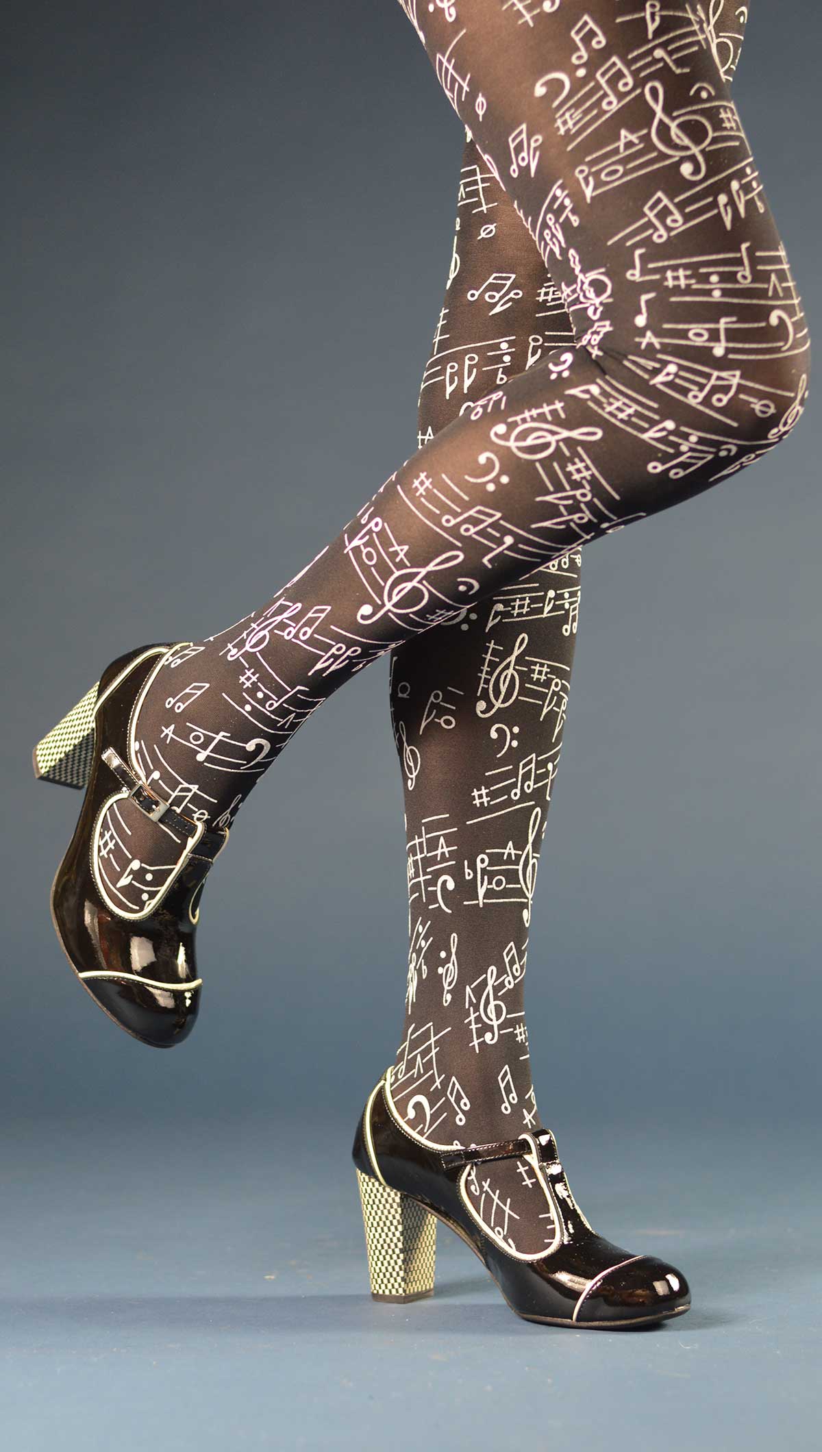 Flocked Musical Notes Tights- Women's vintage retro 60's – 70's