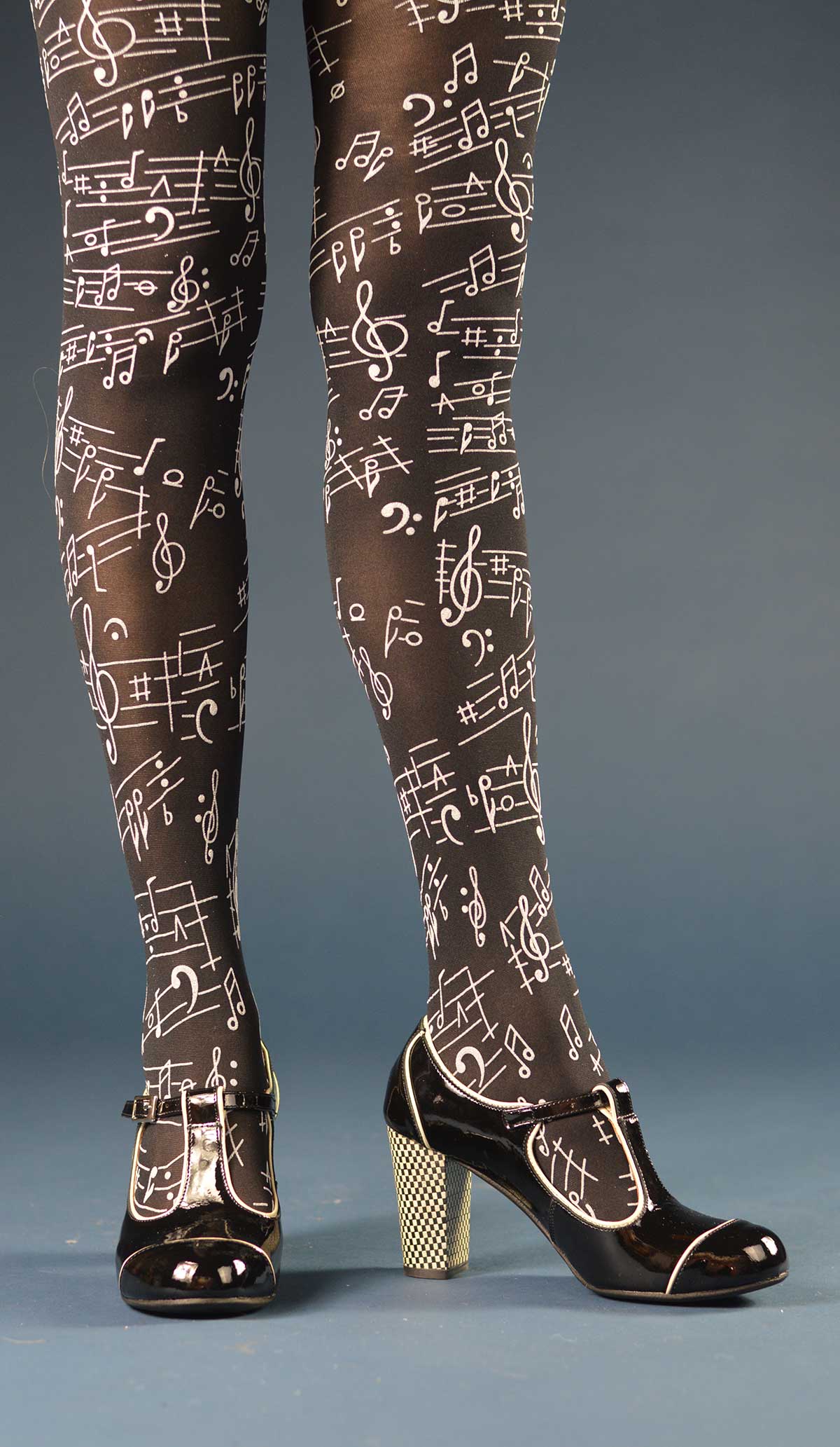 Flocked Musical Notes Tights- Women's vintage retro 60's – 70's