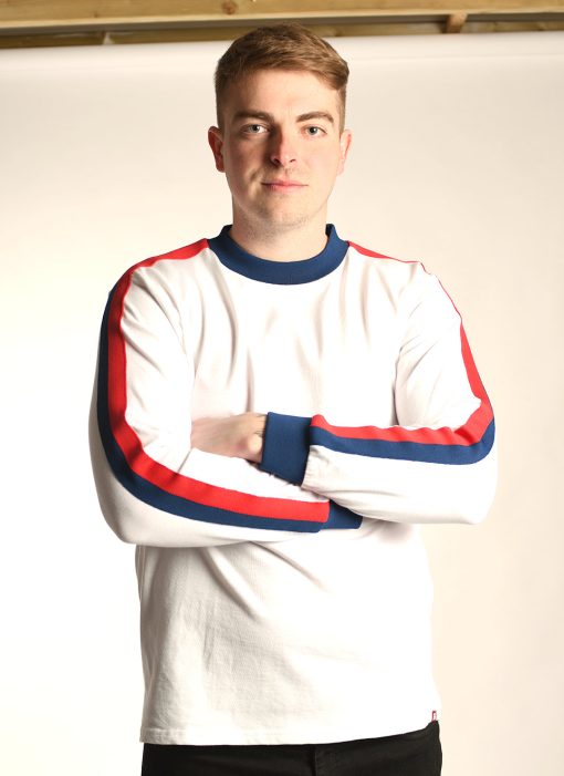 The Euro Top White Red Blue Stripe Long Sleeve By 66 Clothing Made In UK Mod Shoes