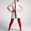 The 'Lucy' Dress in Cream with Red Blue Stripe - UK Made 60's Style Mod Dress