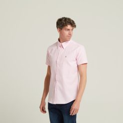Gabicci Perez Woven Plain Coral (Pink) Short Sleeve Button Down Shirt
