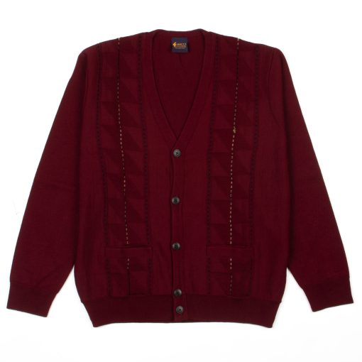 CXLondon-Gabicci-Cardigan-Merlot-with-retro-70s-80s-stripe-04