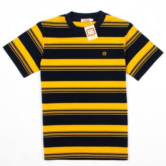The Downing Navy & Sunset Yellow - 60s Surf Inspired Stripe 300g T-shirt By 66 Clothing Image