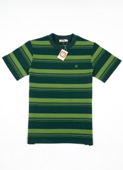 The Downing 2 Shades Of Green - 60s Surf Inspired Stripe 300g T-shirt By 66 Clothing