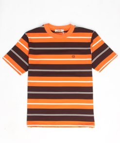 The Downing Chocolate, Sunset Orange & Cream - 60s Surf Inspired Stripe 300g T-shirt By 66 Clothing