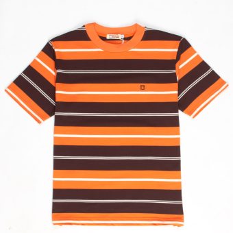 The Downing Chocolate, Sunset Orange & Cream - 60s Surf Inspired Stripe 300g T-shirt By 66 Clothing