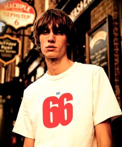 Est 66 Red Logo - Vintage White T-shirt - AceTee by 66 Clothing