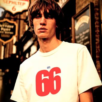 Est 66 Red Logo - Vintage White T-shirt - AceTee by 66 Clothing