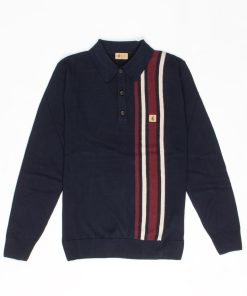 Gabicci Soda Navy - Mod Stripe Long Sleeve Polo