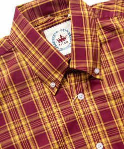 Burgundy Mustard Short Sleeve Button Down Shirt - Relco