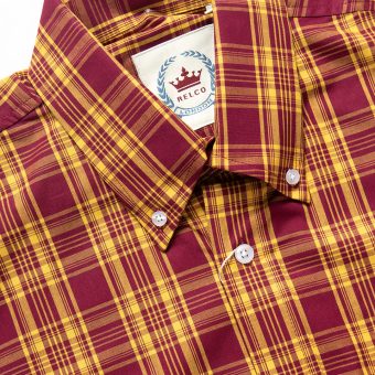 Burgundy Mustard Short Sleeve Button Down Shirt - Relco