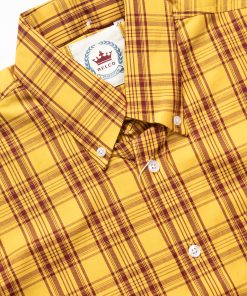 Mustard Burgundy Short Sleeve Button Down Shirt - Relco (Copy)