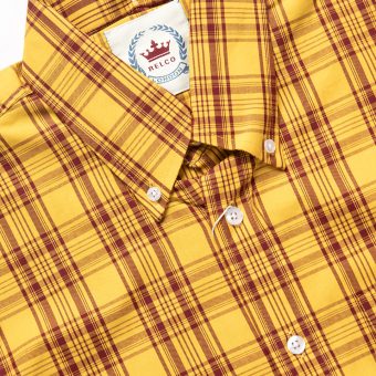 Mustard Burgundy Short Sleeve Button Down Shirt - Relco