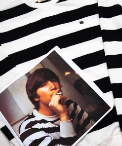The Sutherland Black White - John Lennon 60s Inspired Stripe 330g Sweatshirt By 66 Clothing