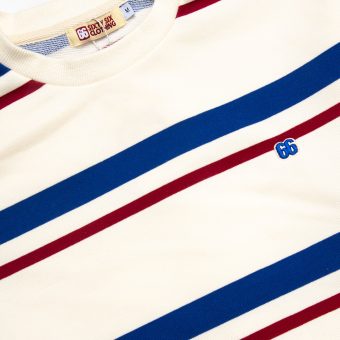 The Sutherland Vintage White Red & Blue - 60s Surf Inspired Stripe 330g Sweatshirt By 66 Clothing