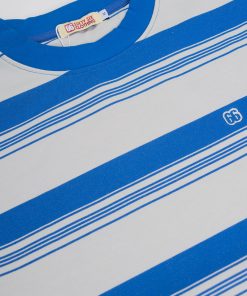 The Downing Summer Blue & Grey - 60s Surf Inspired Stripe 300g T-shirt By 66 Clothing