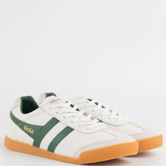 Gola Harrier Classic Trainers – Green & White Leather Men’s Retro Trainers
