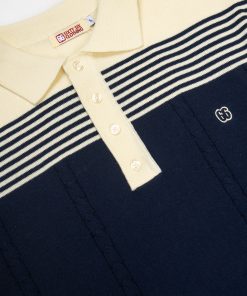 The Michael - Blue & Cream Knit Polo By 66 Clothing