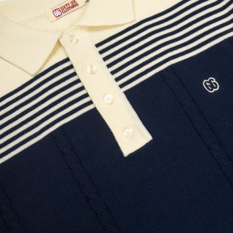 The Michael - Blue & Cream Knit Polo By 66 Clothing