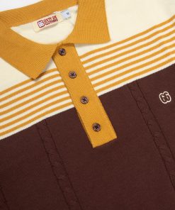 The Michael - Chocolate, Butterscotch & Cream Knit Polo By 66 Clothing