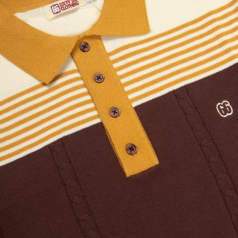 The Michael - Chocolate, Butterscotch & Cream Knit Polo By 66 Clothing