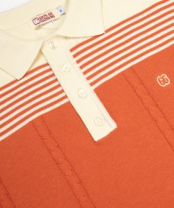 The Michael - Orange & Cream Knit Polo By 66 Clothing